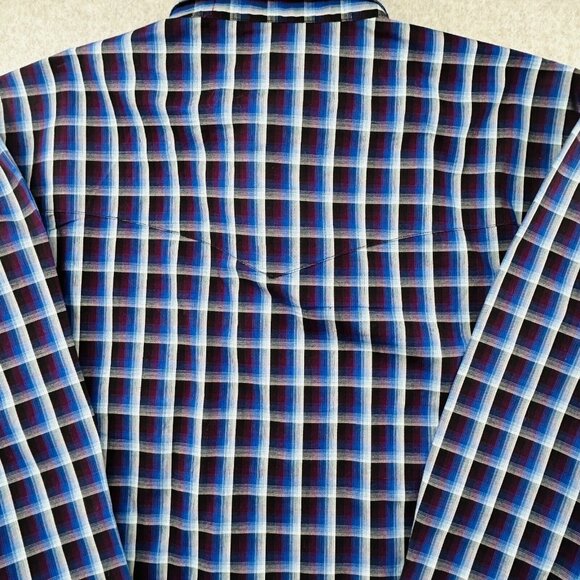 Wrangler Western Pearl Snap Plaid Shirt Size M Long Sleeve Blue Cotton Cowboy - Picture 7 of 10